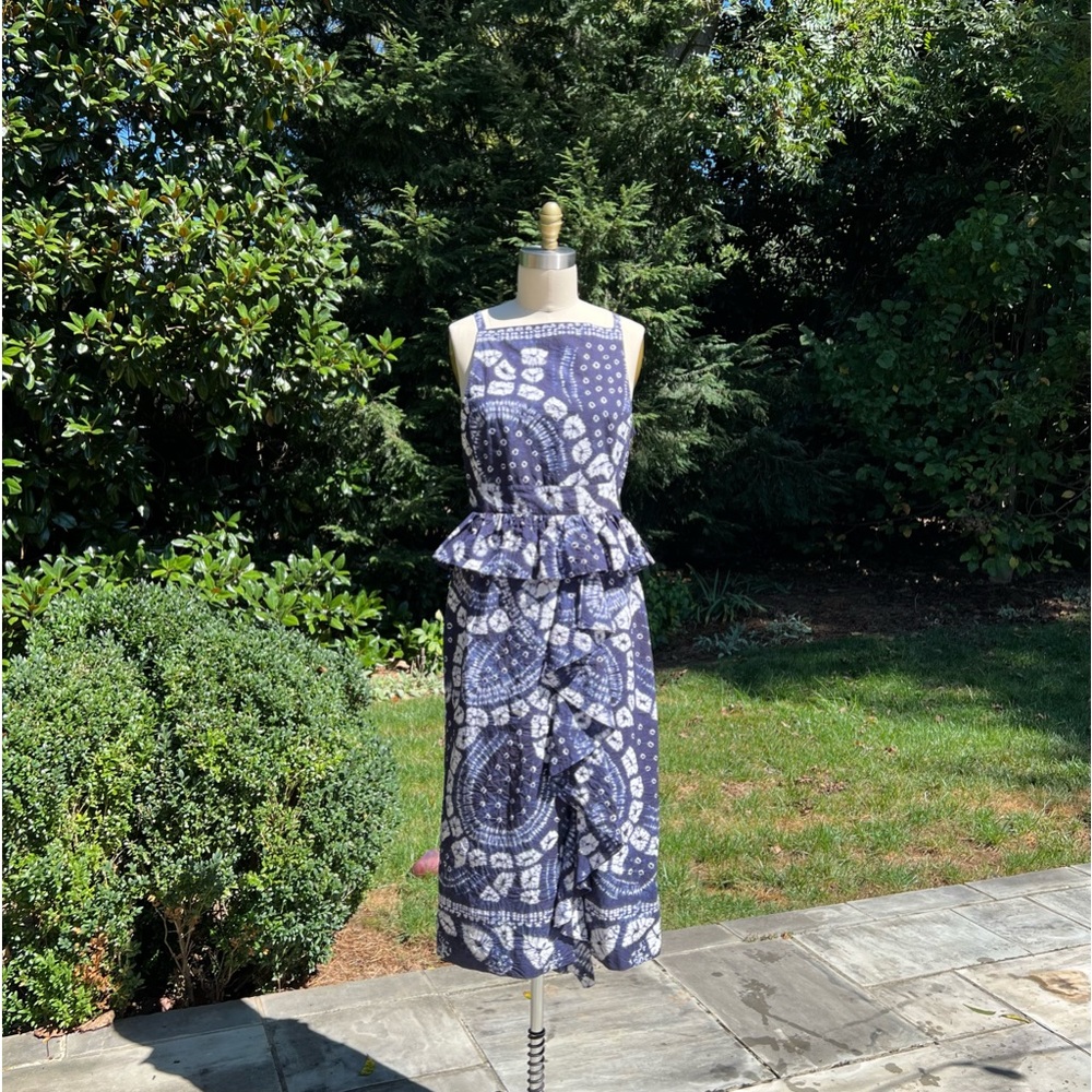 Ulla Johnson Indigo Tie Dye Midi Dress Spring 2020, NEW WITH TAGS, Peplum